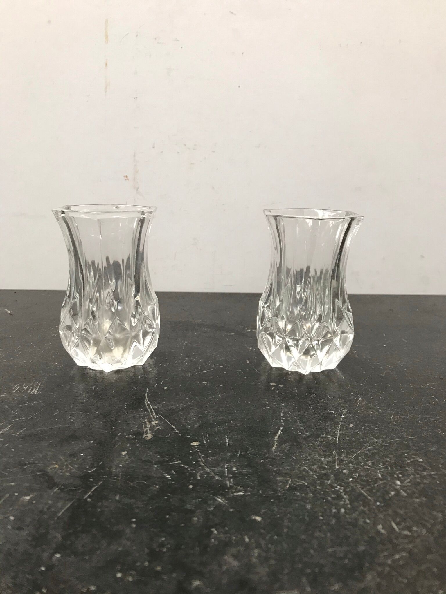 Pair Old Crystal Salerons Small Model Vintage Kitchen Utensils