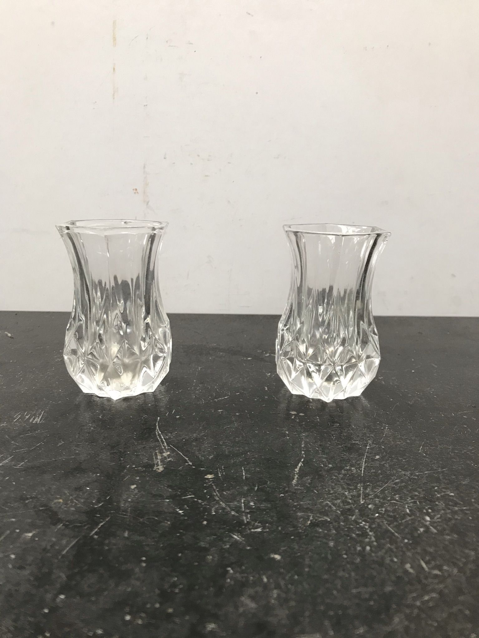 Pair Old Crystal Salerons Small Model Vintage Kitchen Utensils