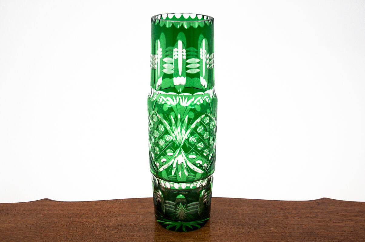 Green crystal vase, Poland, 1960s