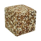 Vintage Square Pouf Goat Leather Patchwork Mosaic Pattern