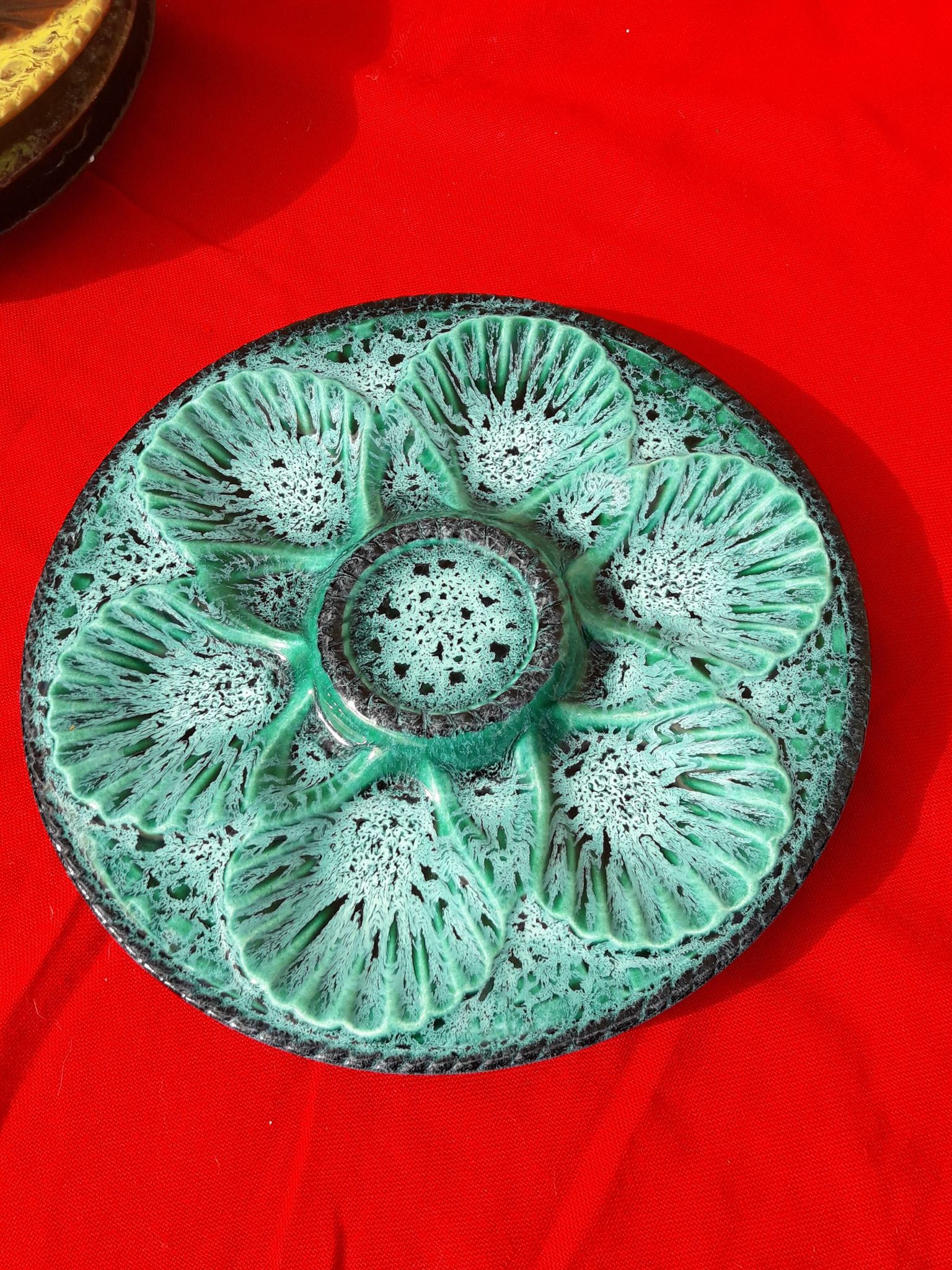 5 plates stamped Marius Giuge potter artist Vallauris diam 23.5 cm