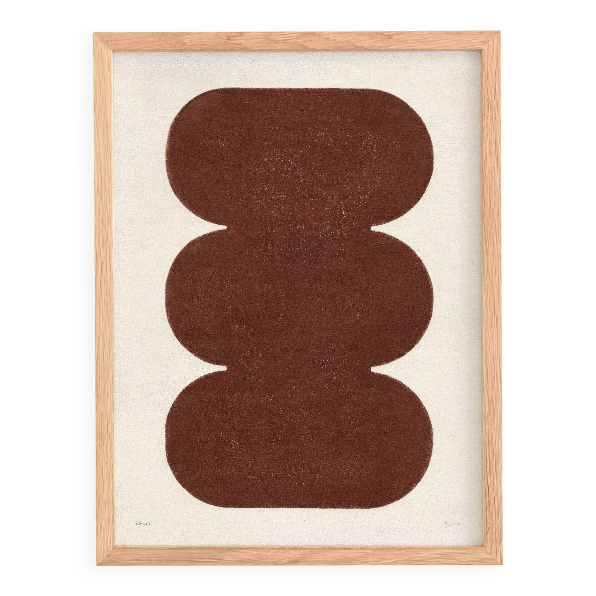 Brown abstract painting on paper signed Eawy.