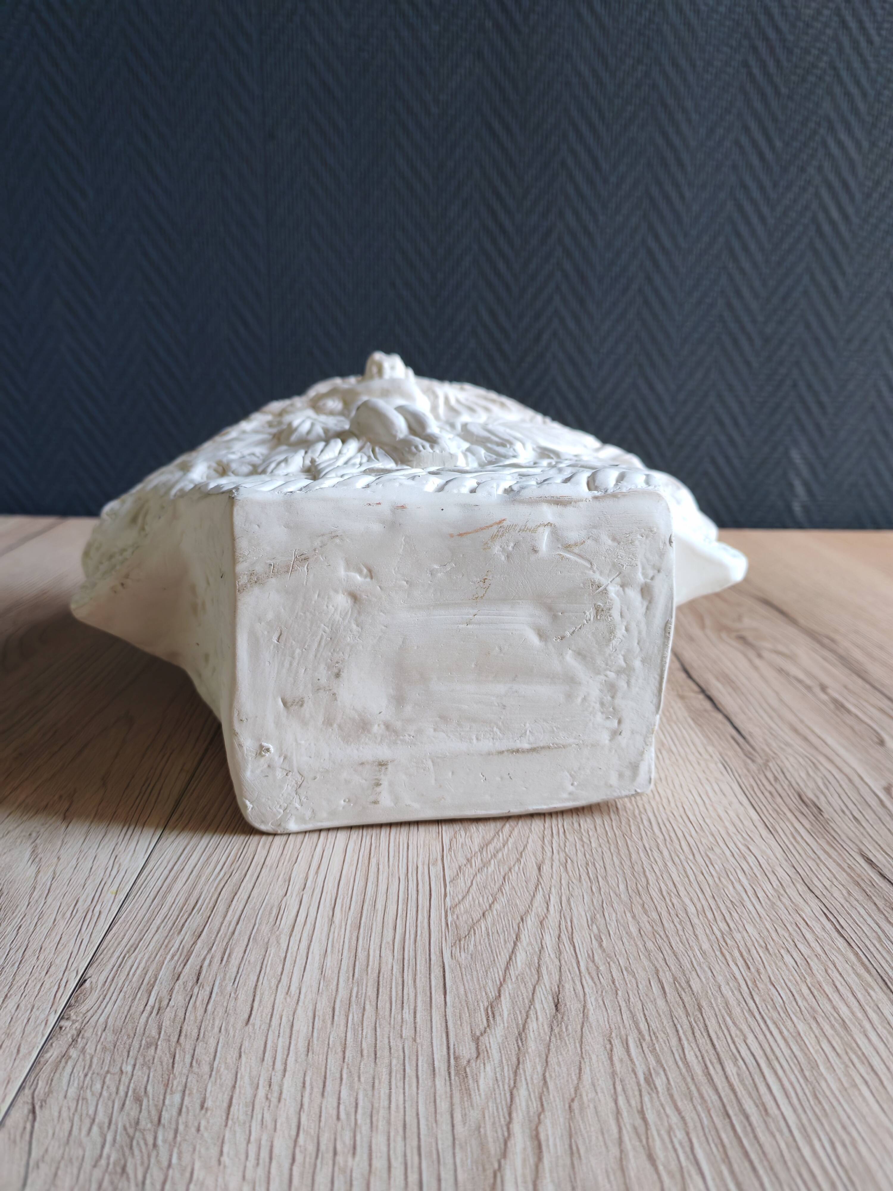 Angel Vase in White Plaster, Vintage Planter with Cherub and Flower Motif