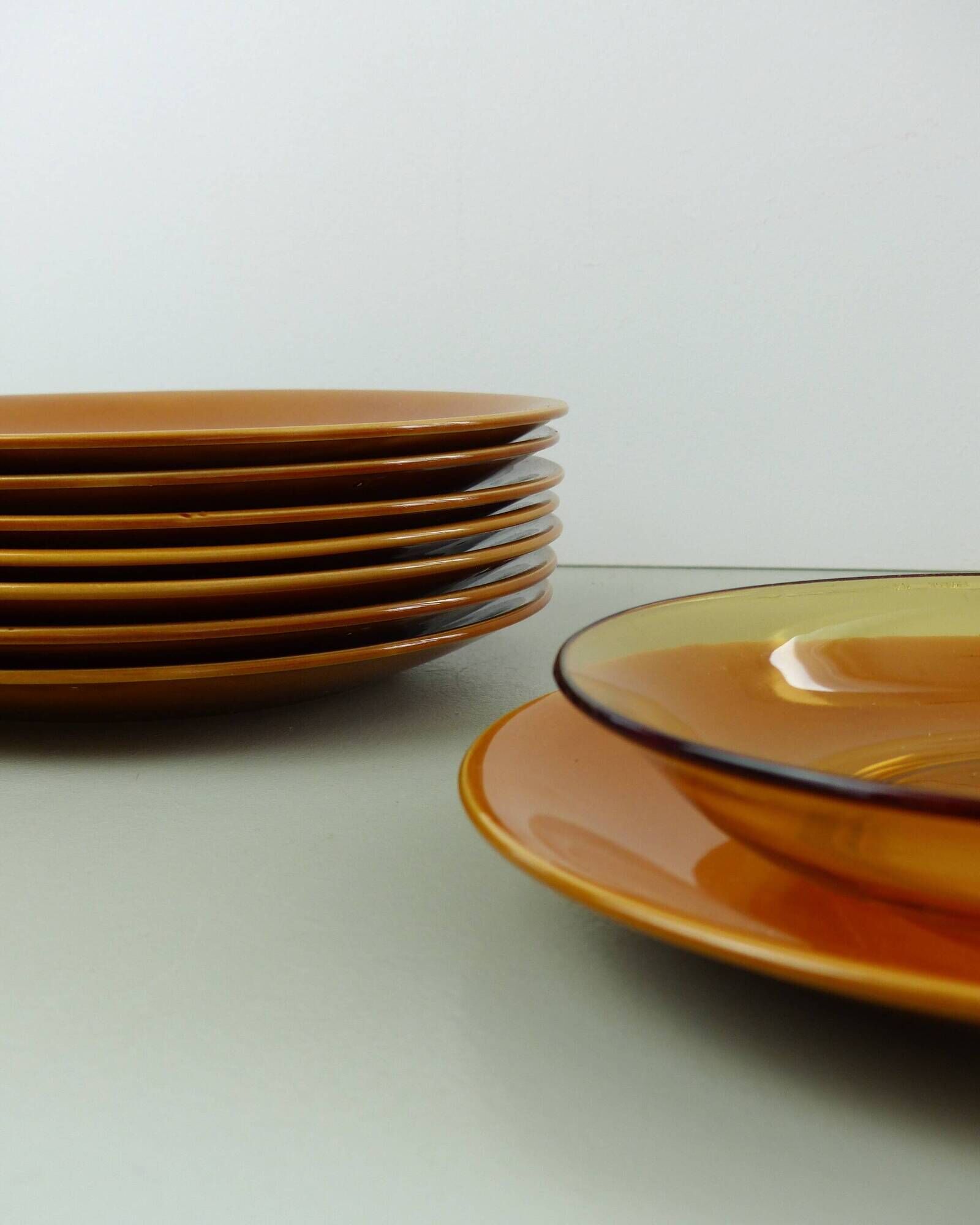 Set of 6 Vereco orange smoked glass plates