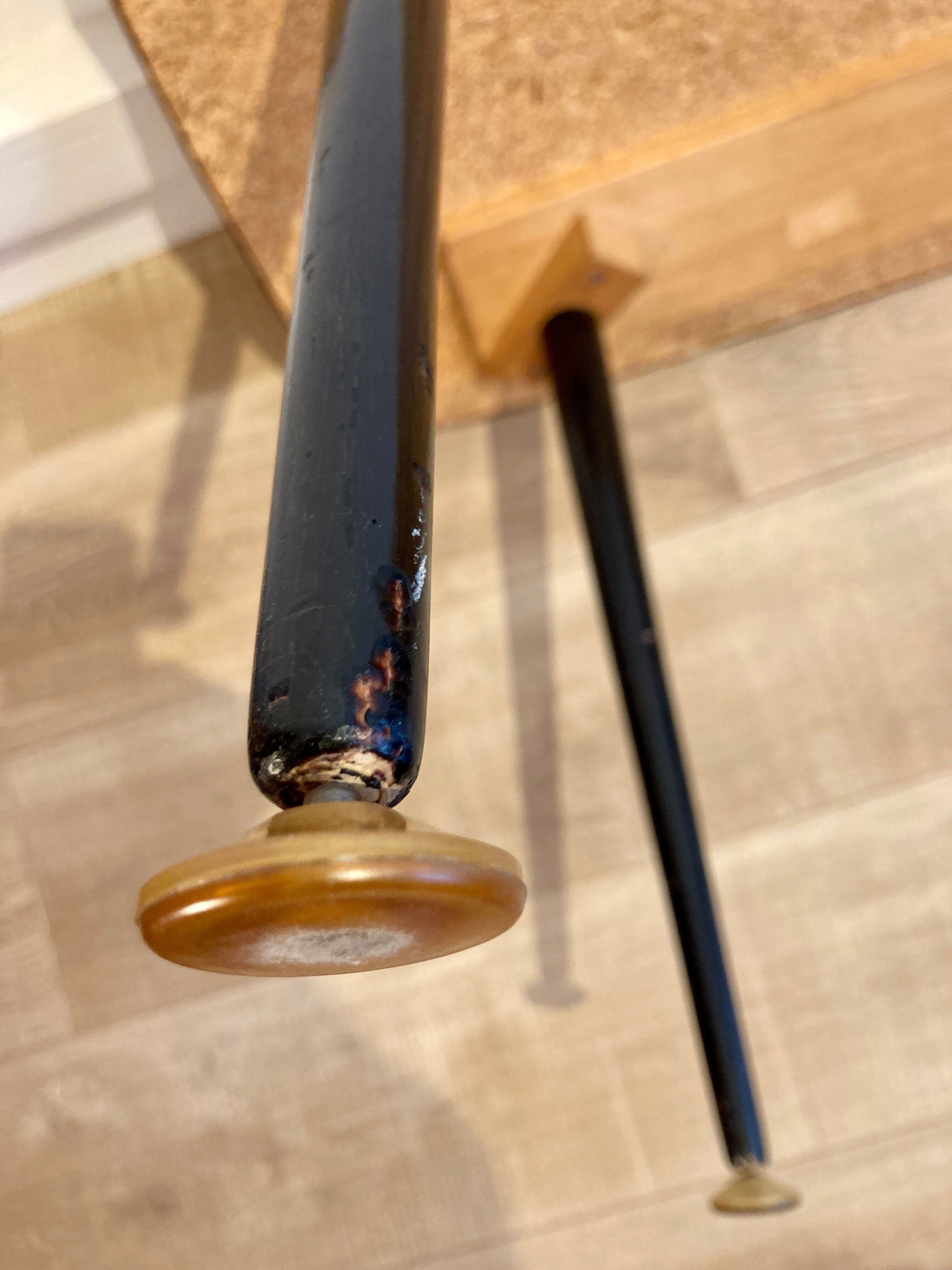 Black glass coffee table wooden legs 60s