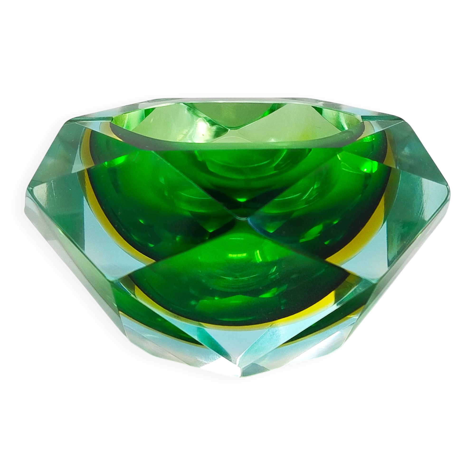 1960s Stunning large green and yellow ashtray/bowl/catchall by Flavio Poli for Seguso