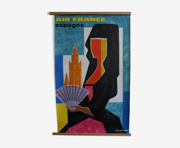 Affiche originale Espagne Guy Georget, Air France 1963