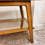 Vintage Scandinavian wood and glass coffee table