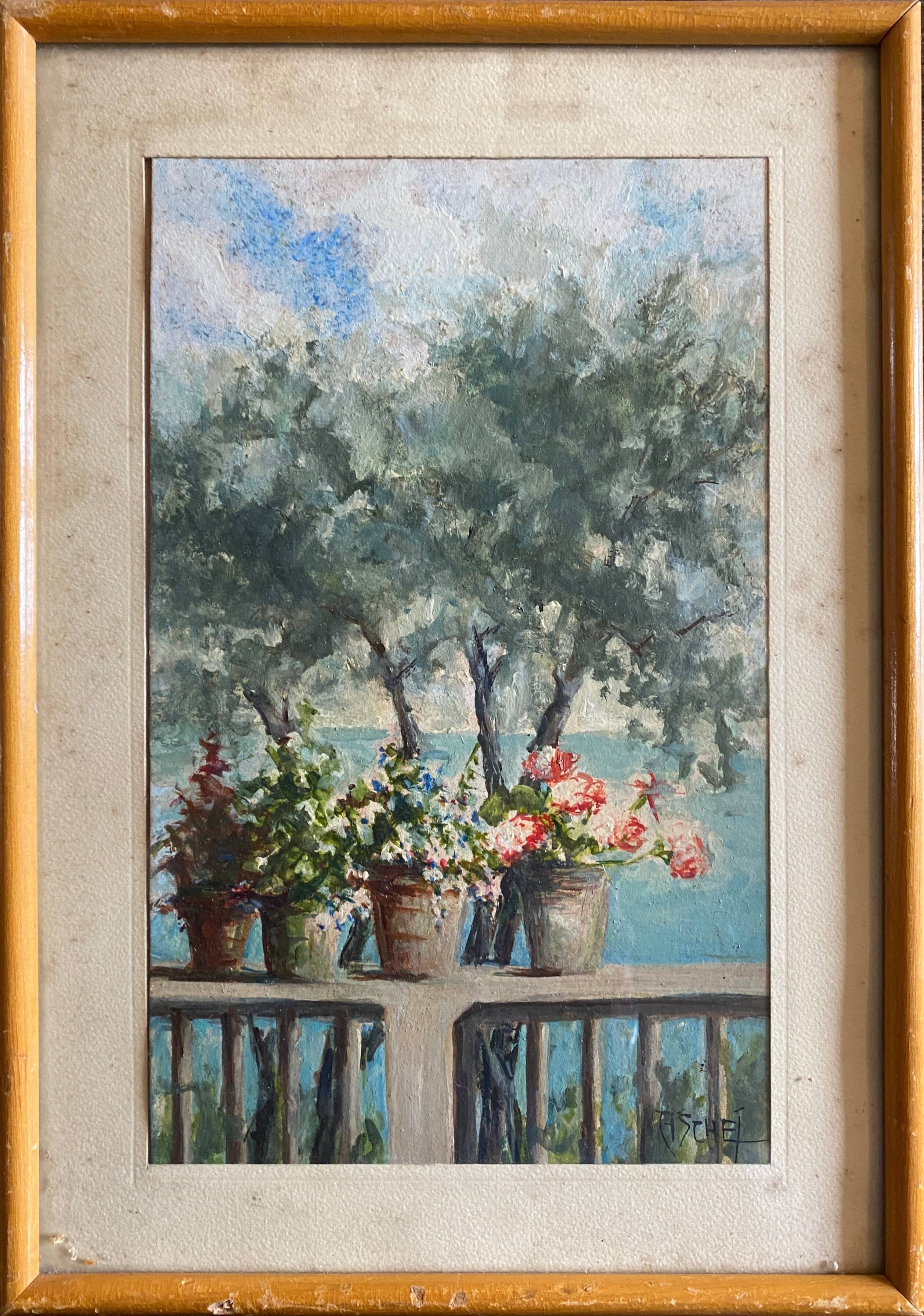Painting signed Matilde Ascher "Terrace in Bonassola"