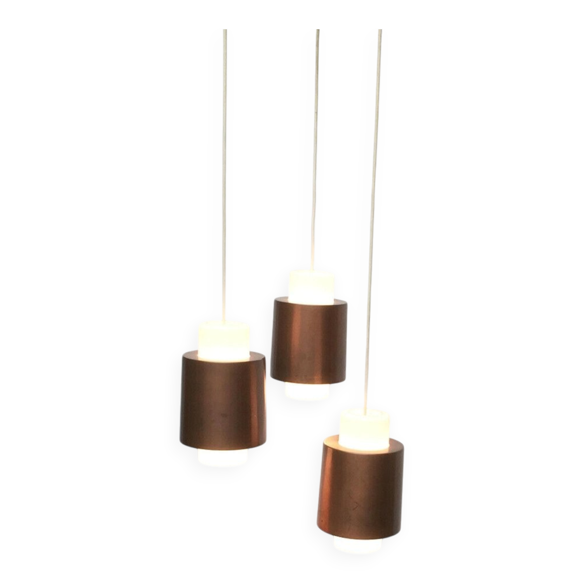 Triple cascade pendant lamp in copper and glass from the modern German space age of the mid-century by Staff, 1960s.
