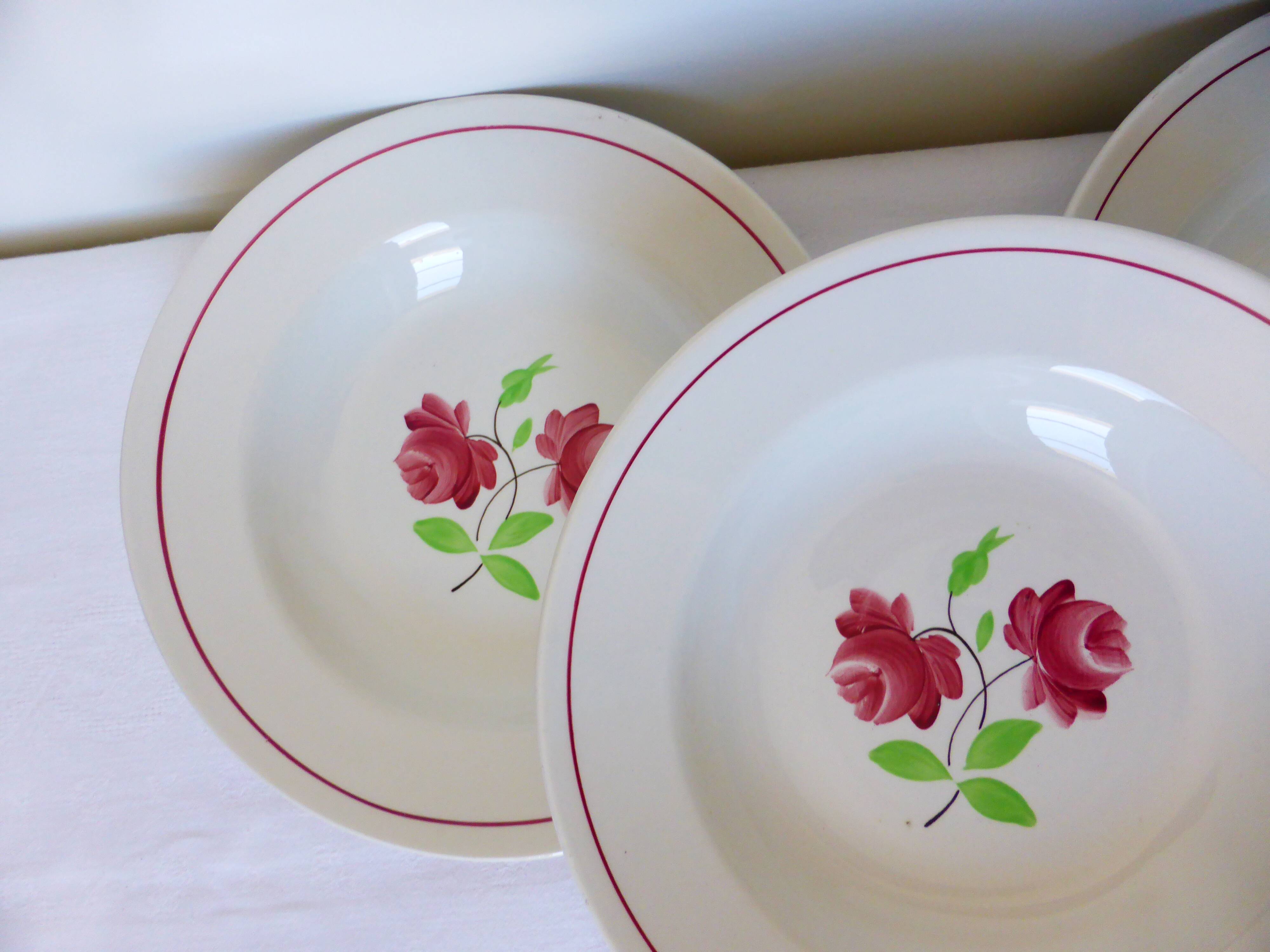 4 K and G Luneville soup plates, Rose Mai model 2106204