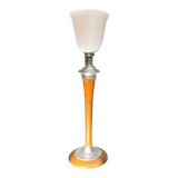 Lampe de table, bois et verre opalin, mazda, art déco, années 20 – france