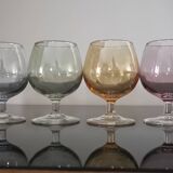 6 old vintage colored liquor glasses
