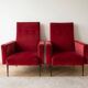 Pair of vintage 70s armchairs in red velvet