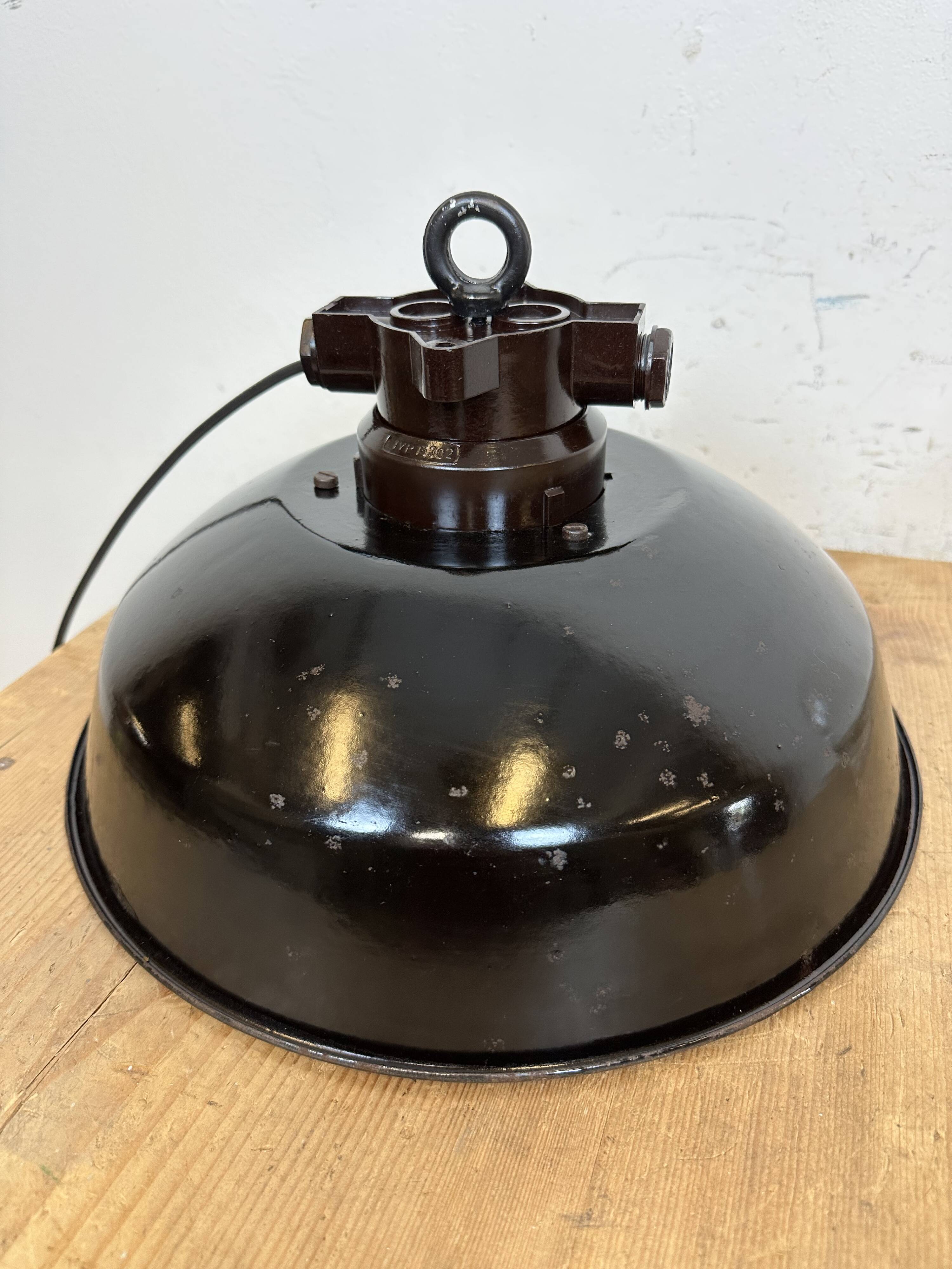 Industrial black enamel factory pendant lamp, 1950s