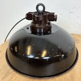 Industrial black enamel factory pendant lamp, 1950s