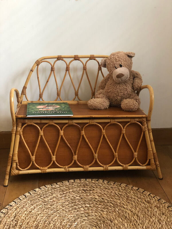 Banc coffre en rotin pour enfant, années 60