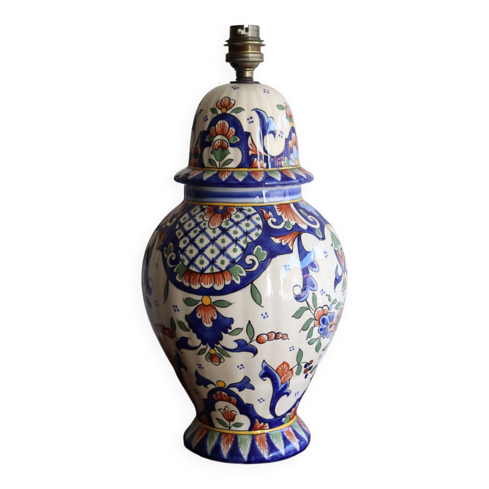 Earthenware lamp base "vieux rouen" from the Manufacture d'art Desvroise