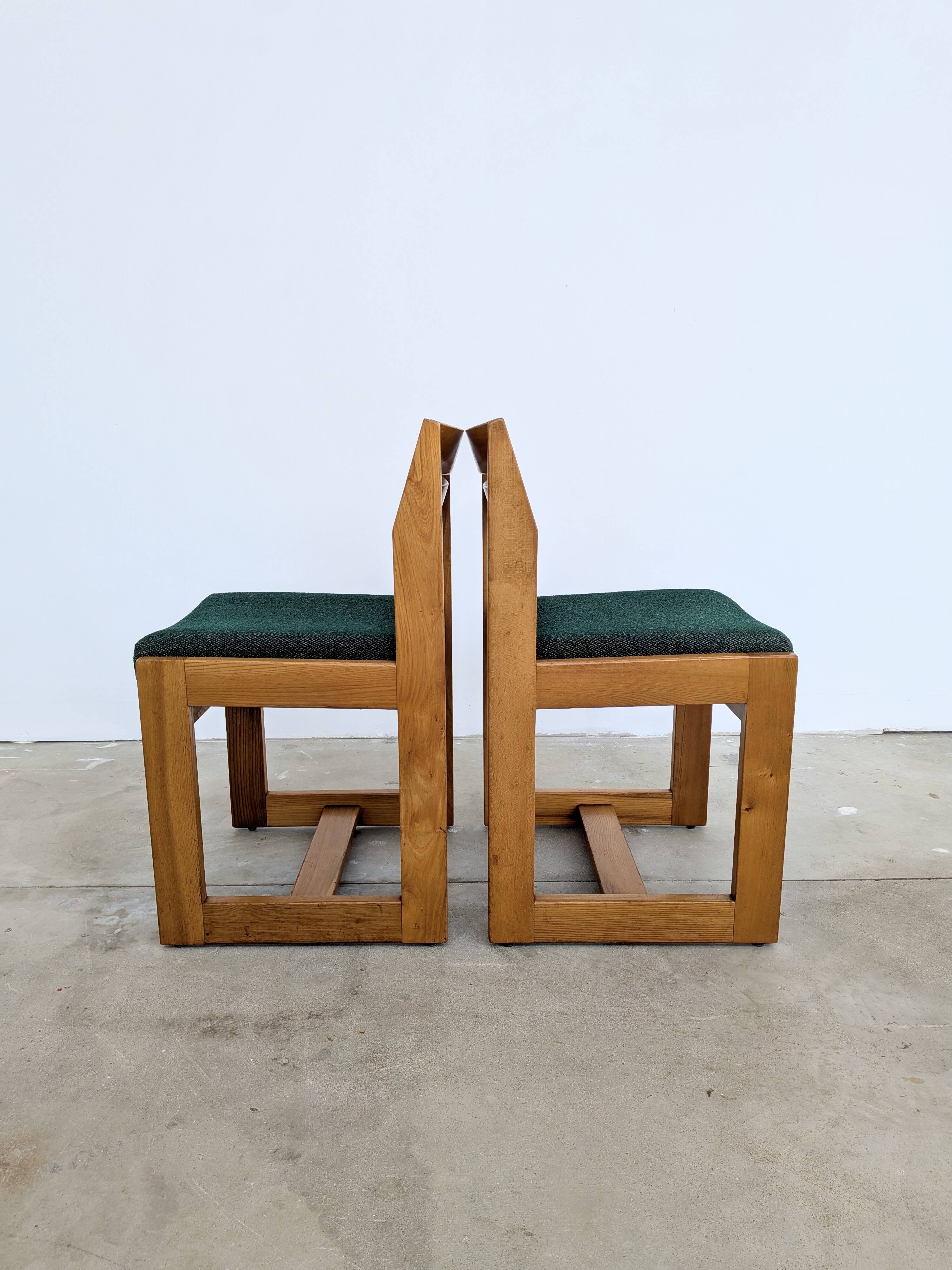 Set of 4 Maison Regain Vintage Chairs – Brutalist Solid Elm