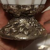 Murano-style opalescent glass basket with a silver metal base