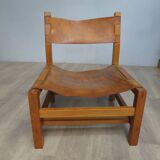 Elm and leather armchair Maison Regain
