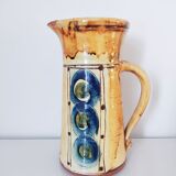 Cruche terre cuite émaux jaune et bleu