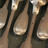 Set of 12 large spoons model silver net Old man 19th coat of arms comtal crown