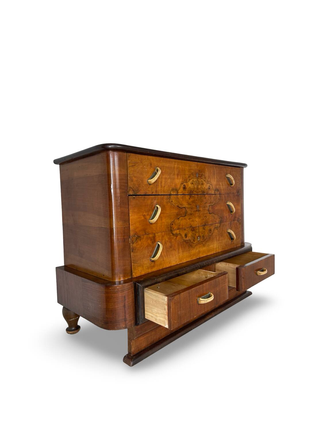 Commode italienne Art déco en ronce de noyer, années 1920