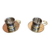 Old Pair of Stainless Steel Cup + Golden Metal Handle Made in ITALY Vintage #D46