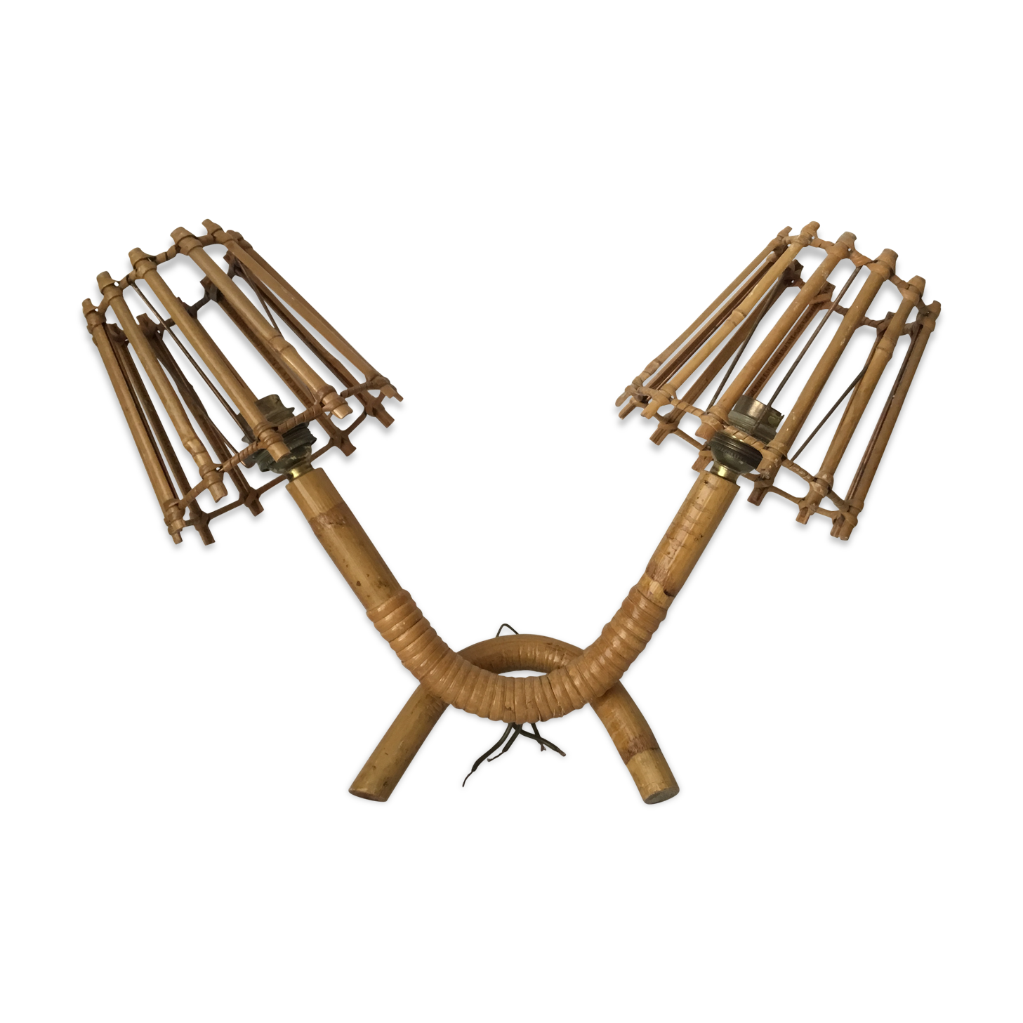 Double-branched rattan wall sconce