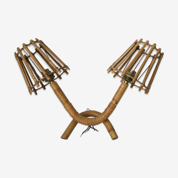 Double-branched rattan wall sconce