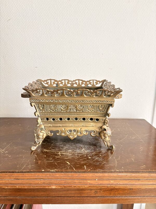 Ancien Jardinière Cache Pot Bronze Indochine Asie Eléphant XIXème