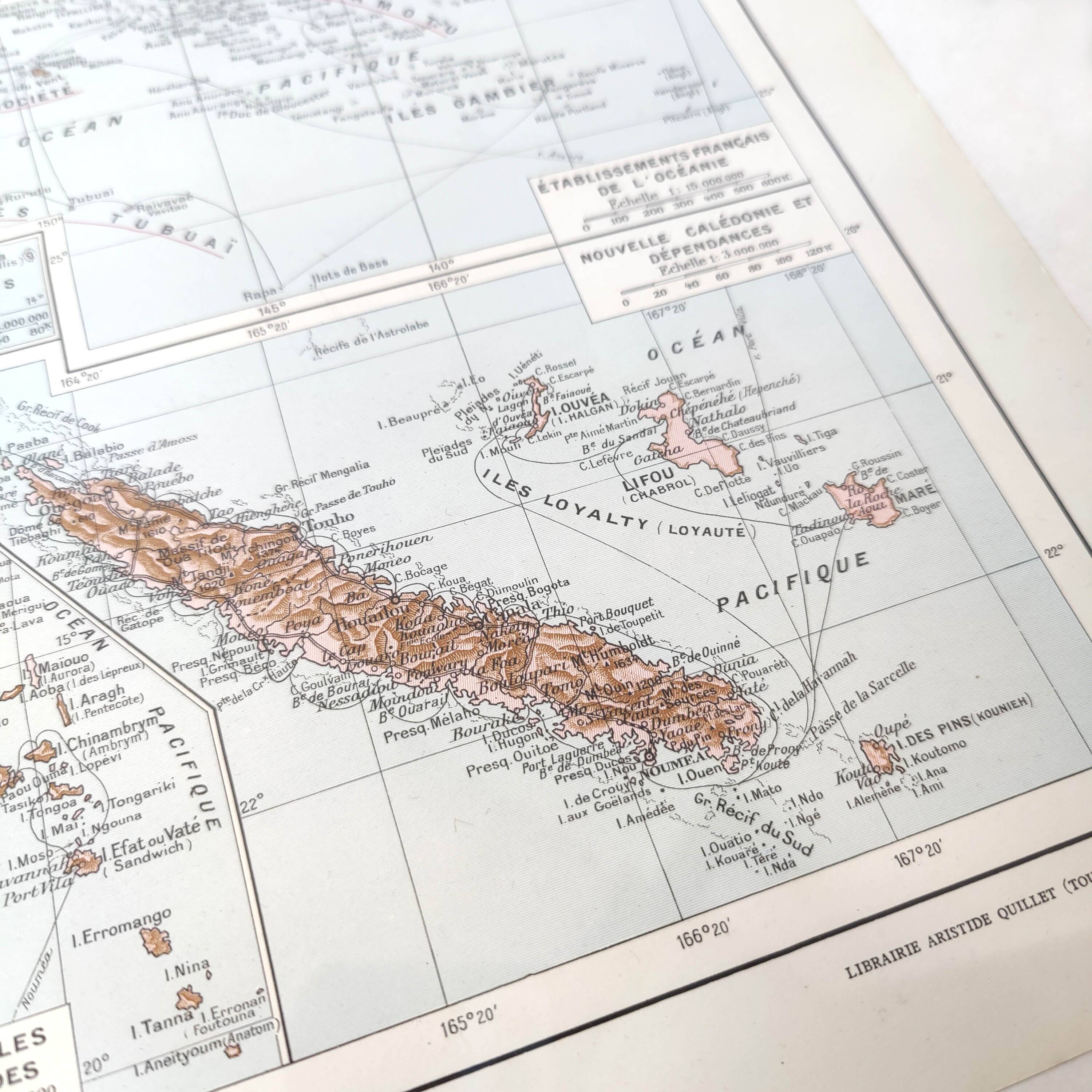 Old map of French overseas departments in 1950 43x43cm