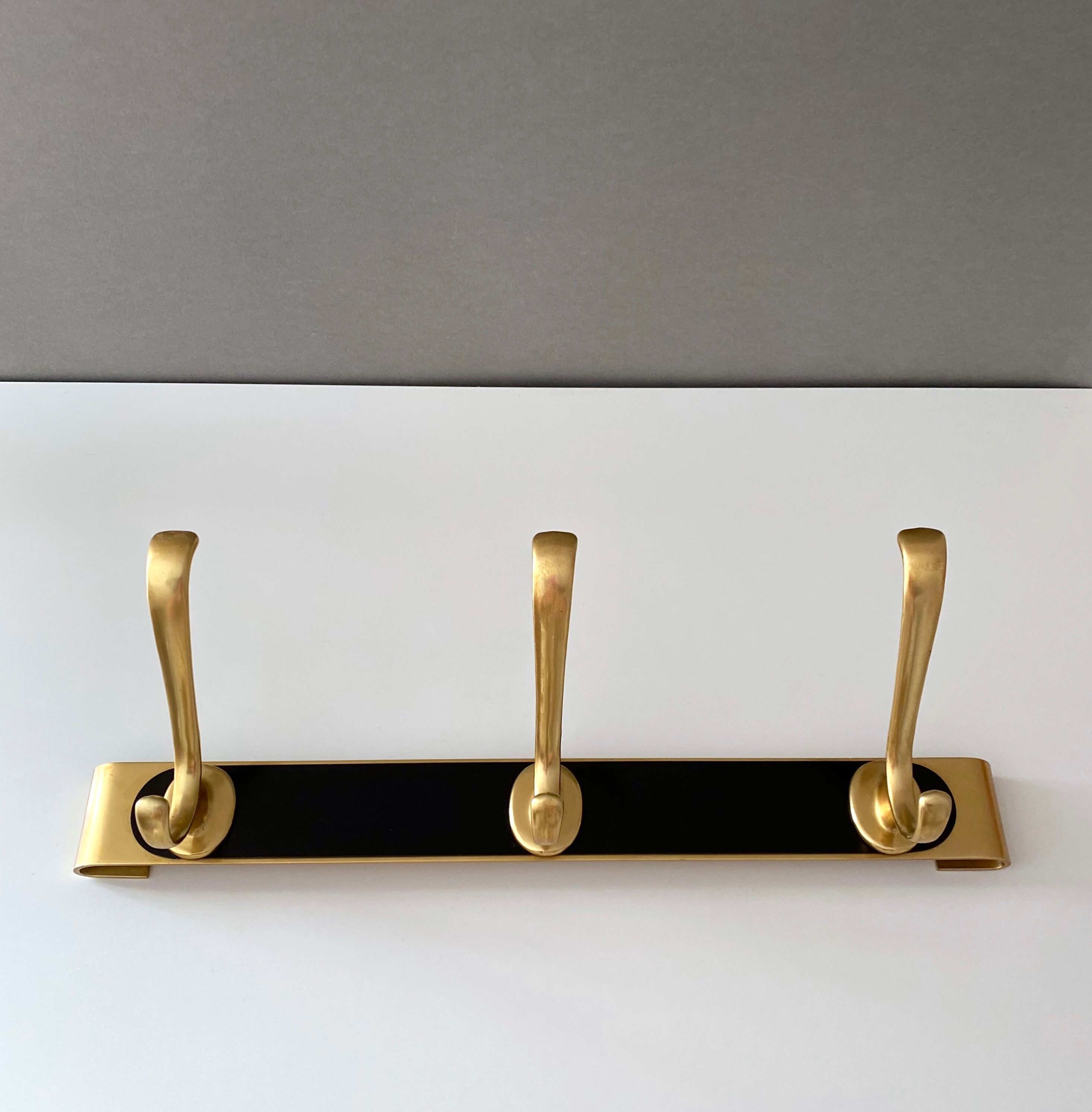 Vintage Wall Coat Rack, Brass, Mid Century Interior