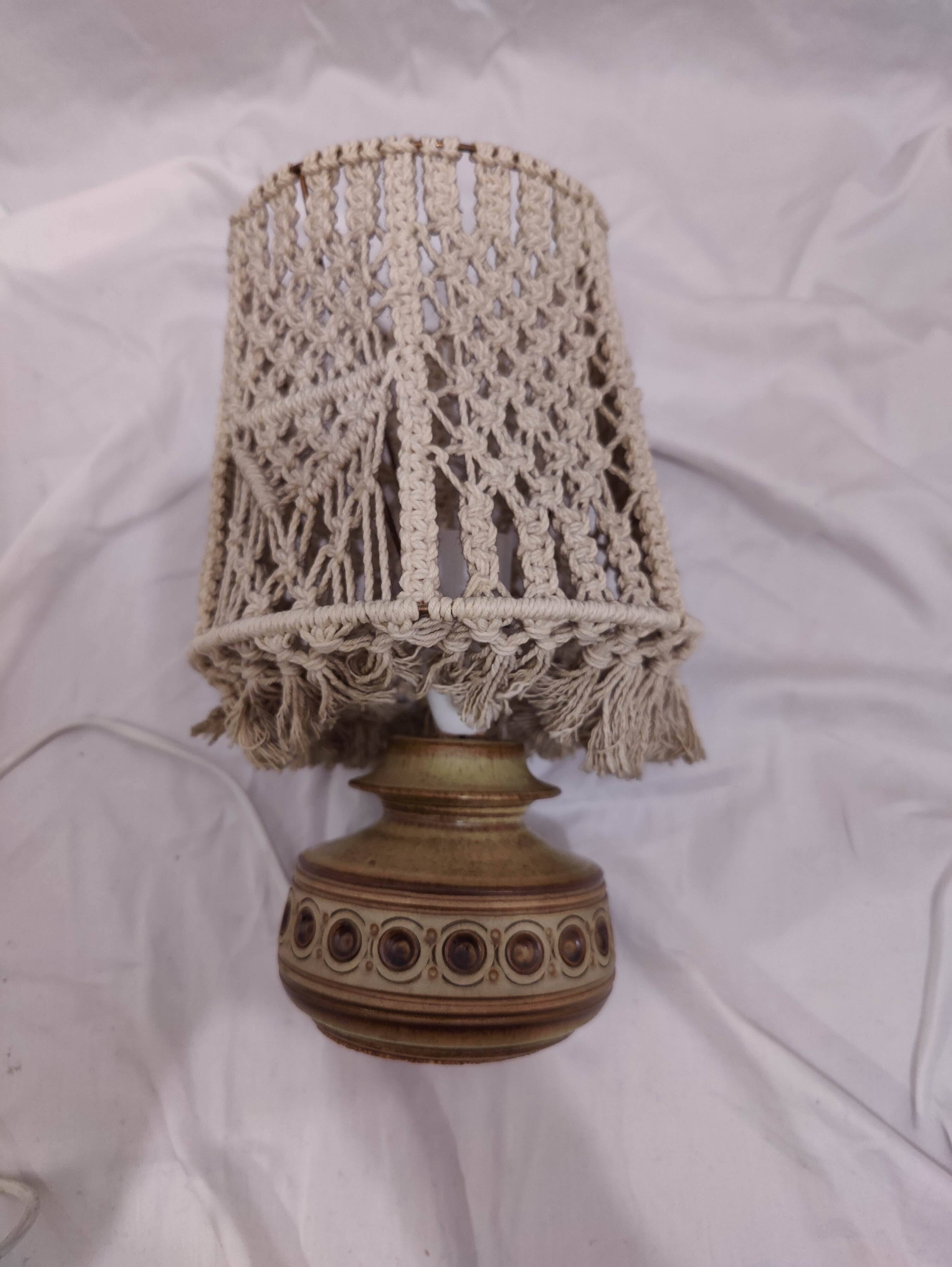 Vintage 70s Jersey Pottery ceramic lamp with macrame shade