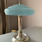 Antique table lamp with silver base and Clichy glass