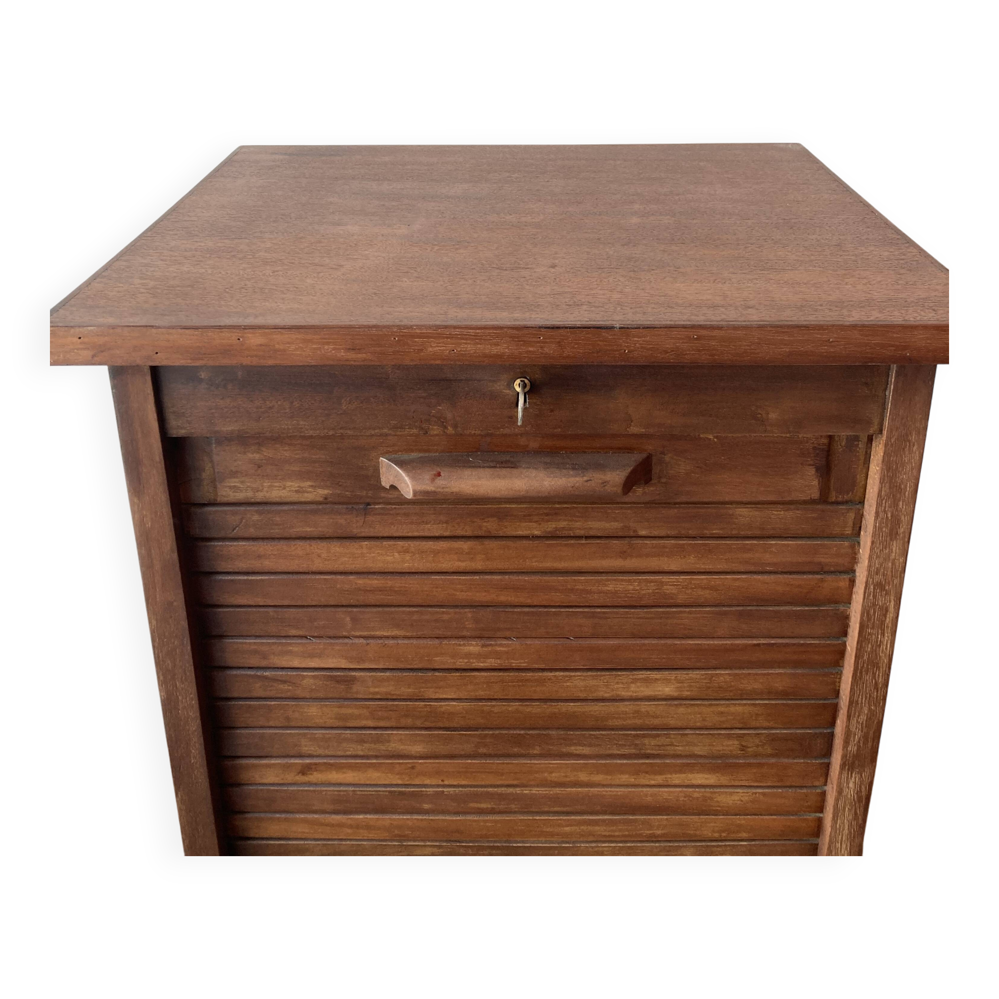 Small curtain filing cabinet.