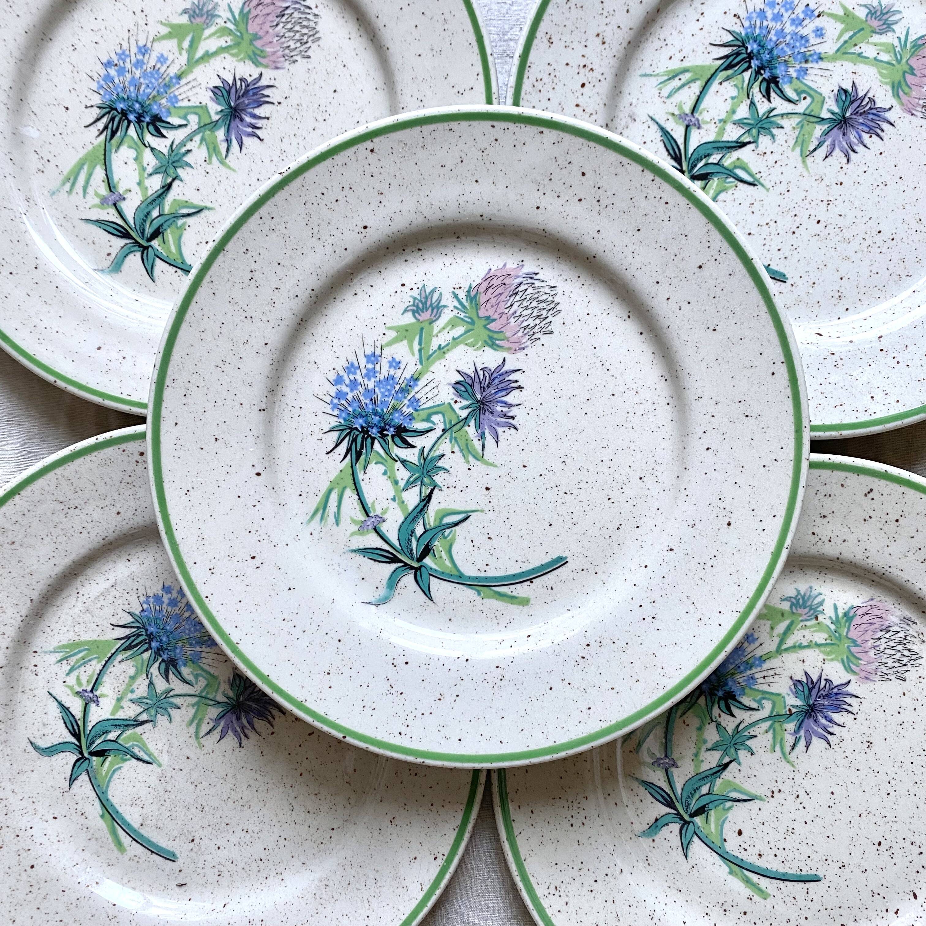 6 floral dessert plates