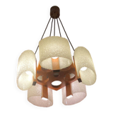 Celluloid Scandinavian teak pendant chandelier from the 60s