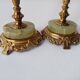 Pair of neoclassical candle holders in gilded bronze and green onyx, bust of