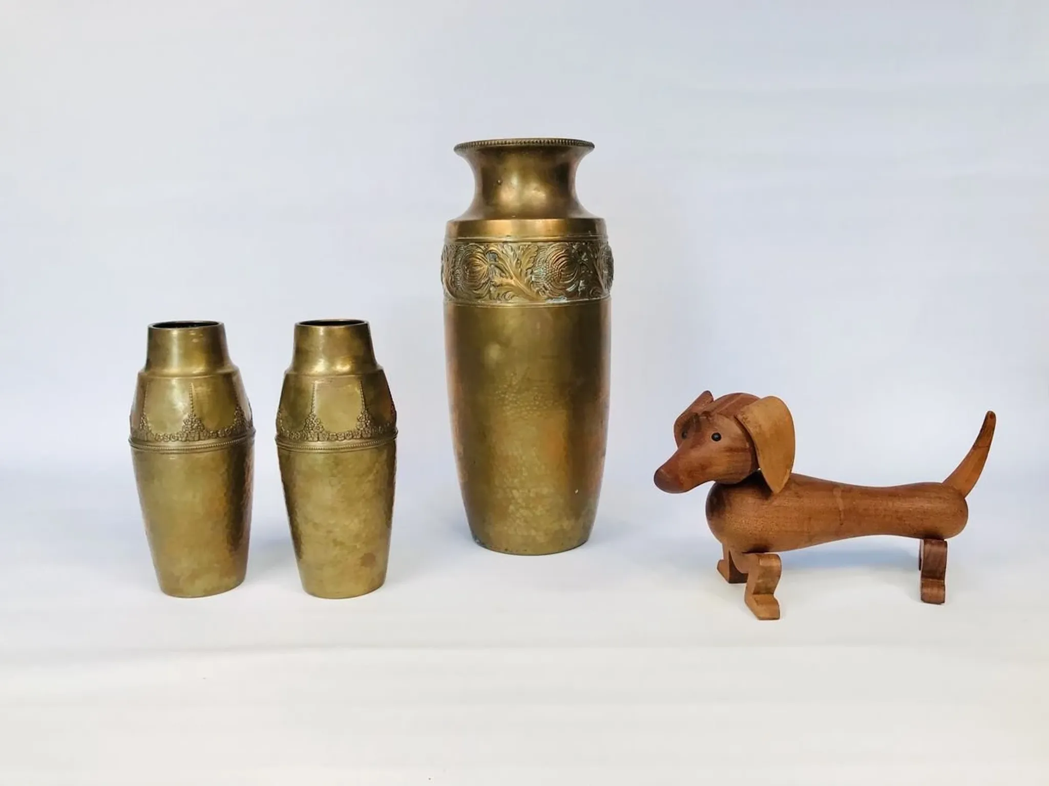 Art Nouveau Wrought and Hammered Brass Vase from WMF, Germany 1920s