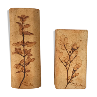 Pair of ceramic vases by Raymonde Leduc, Vallauris 60s