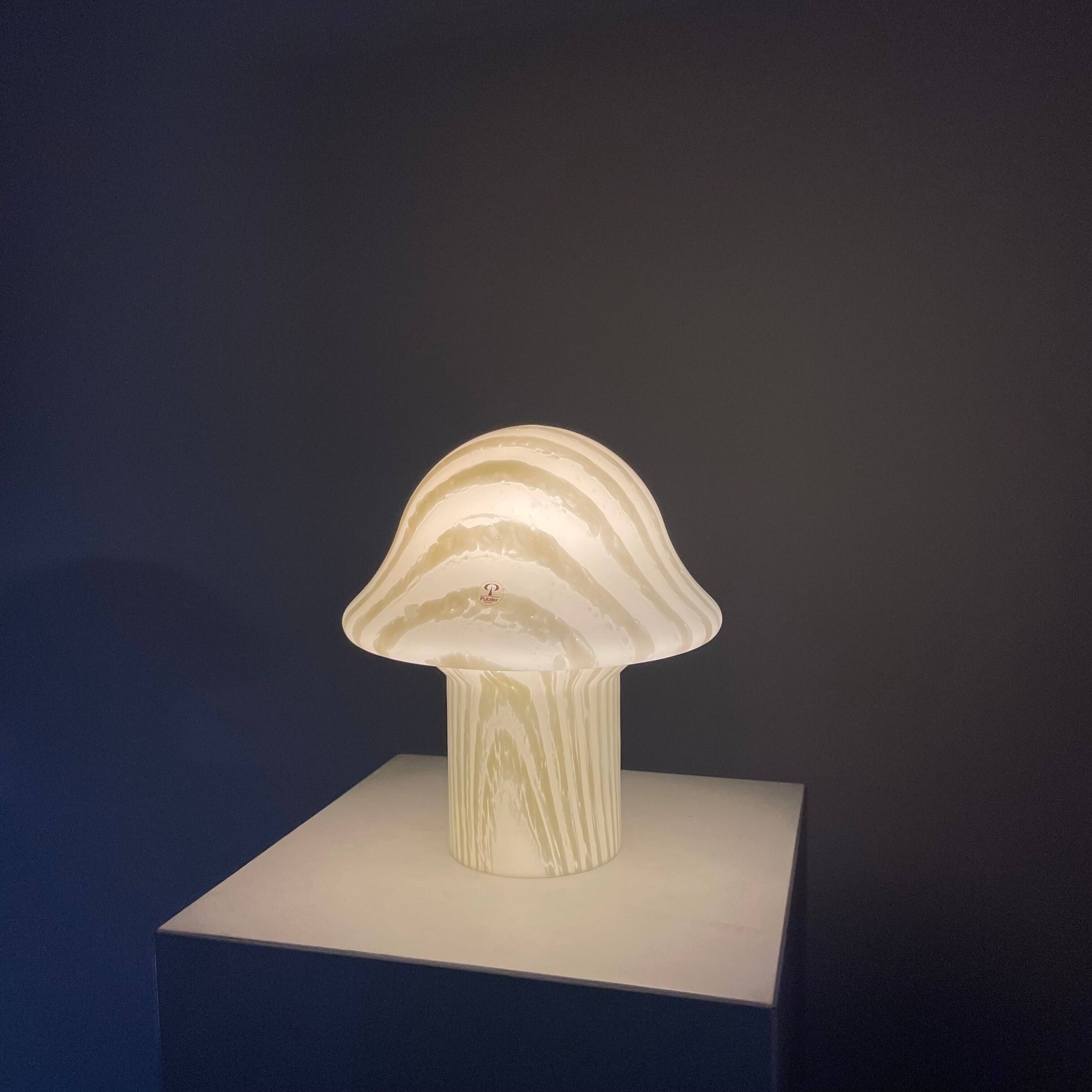 Mushroom table lamp by Peill and Putzler in striped glass, 1970.