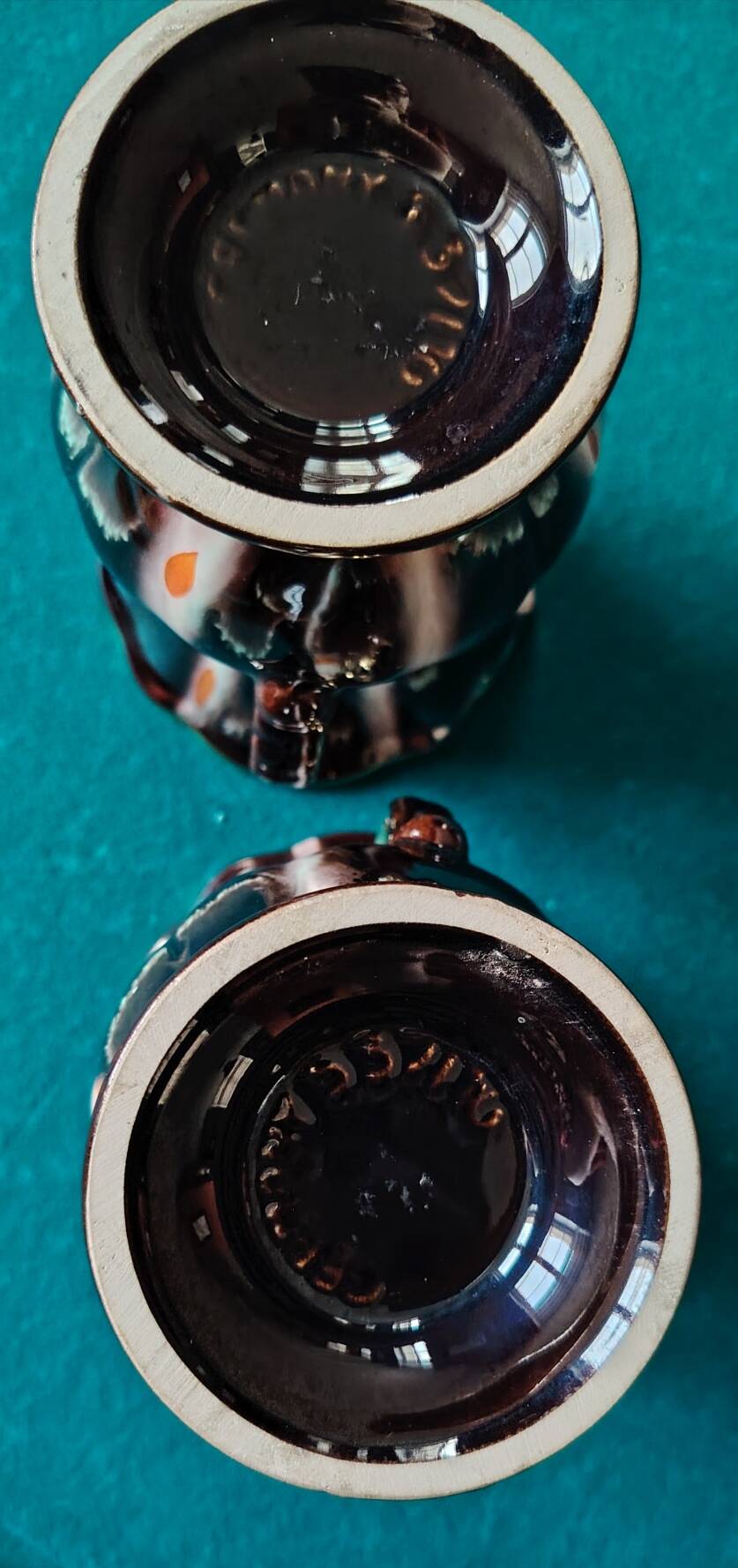 Pair of Jasba Keramik vases – Germany – 1950s/60s – brown, black & gold