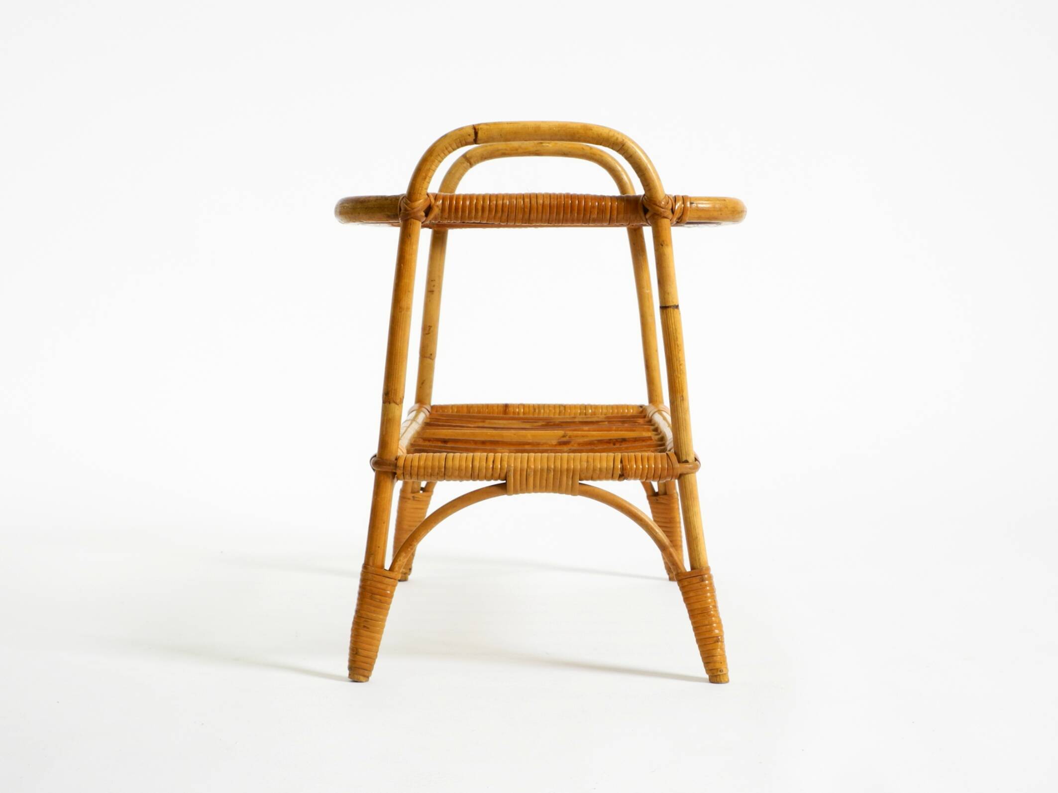 Lovely small Italian 60s bamboo side or coffee table with a iced glass top