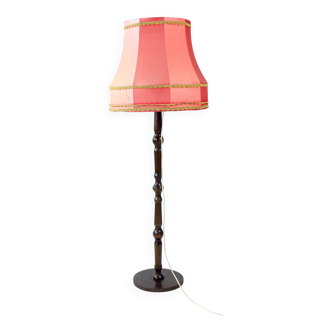 Lampadaire vintage autoportant avec abat-jour en tissu rose d'origine, Tchécoslovaquie, années 1960