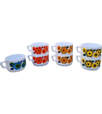 6 Tasses à Café Vintage Arcopal – Verre Borosilicate, Motif Floral – Pour Un Café Rétro Et Chaleureux