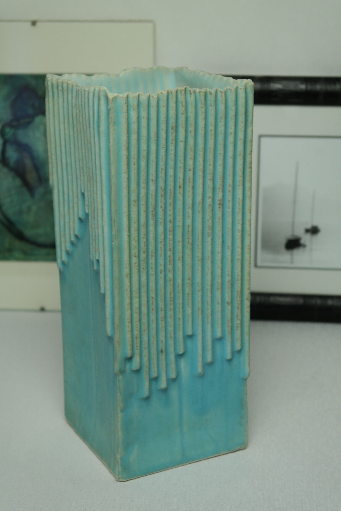 Blue stamped signed modernist ceramic vase from the 1980s.