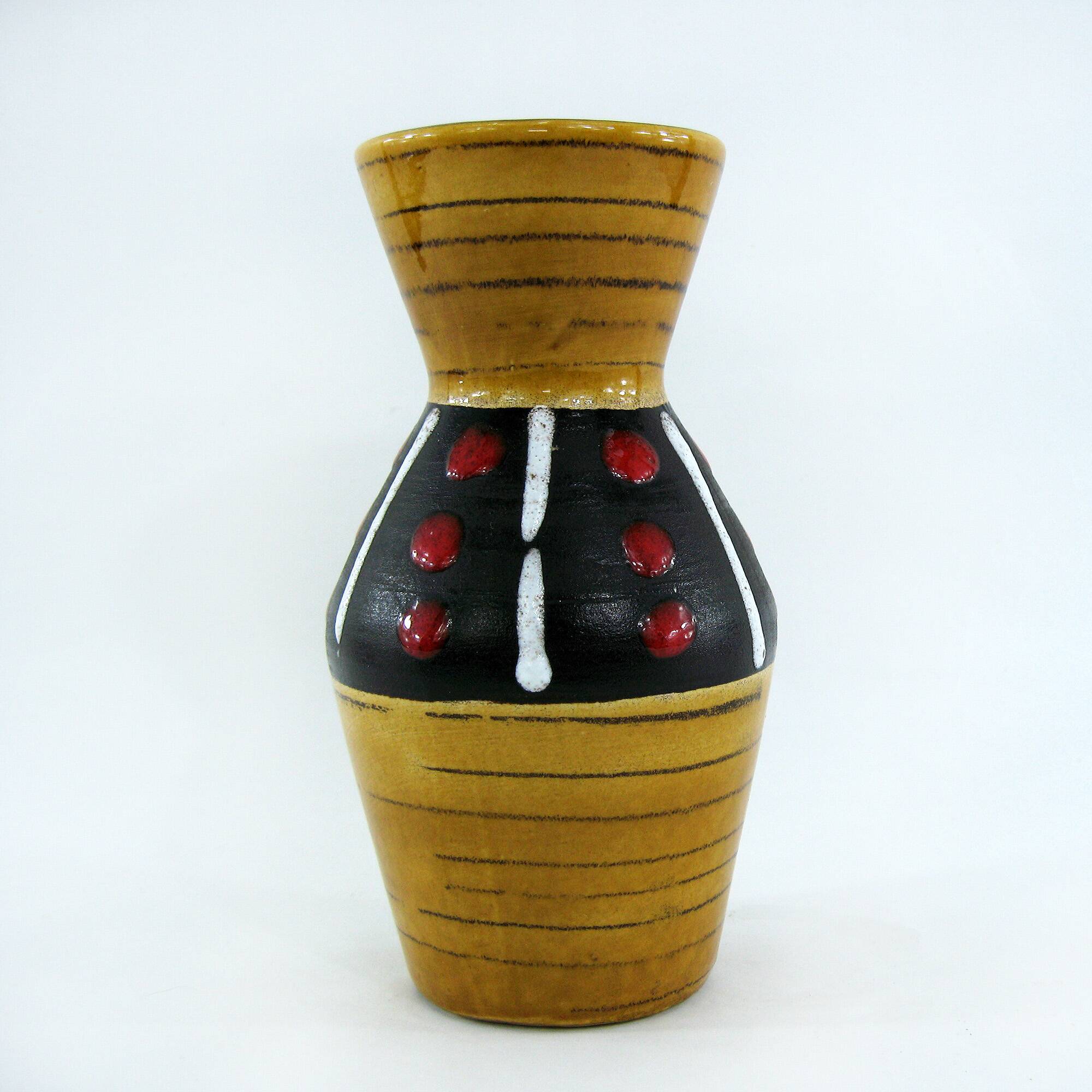 West Germany vase - black and red ochre graphic decor - Scheurich Keramik - vintage 60s