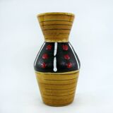 West Germany vase - black and red ochre graphic decor - Scheurich Keramik - vintage 60s